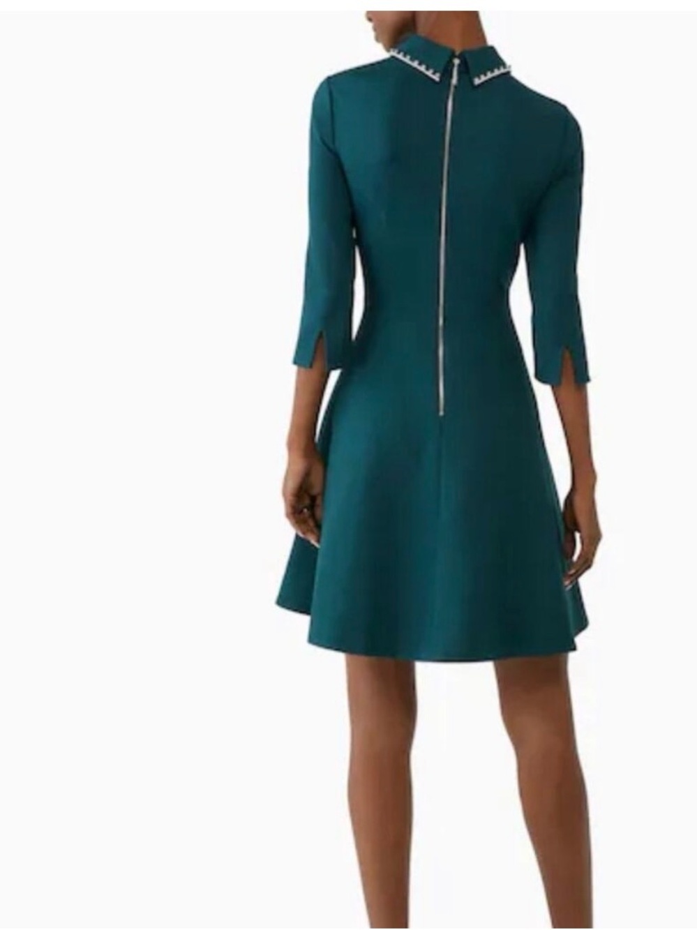 Kate Spade Green Fit-and-Flare Dress with Pearl/Rhinestone adorned collar - Picture 2 of 7